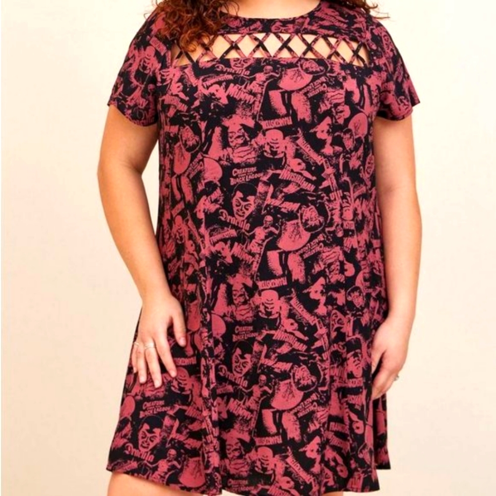 ❤️NWT TORRID UNIVERSAL MONSTERS TRAPEZE DRESS ♡ FRANKENSTEIN ♡ HALLOWEEN
